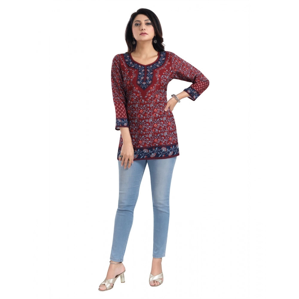 Amfyn Women's 3/4th Sleeve Summer Cool Tunic Short Top (Maroon)