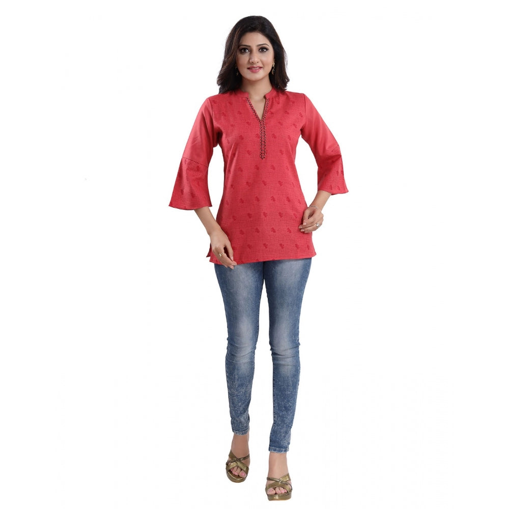 Amfyn Women's 3/4th Sleeve Polyester Blend Tunic Short Top (Red)