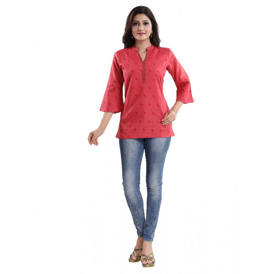 Amfyn Women's 3/4th Sleeve Polyester Blend Tunic Short Top (Red)