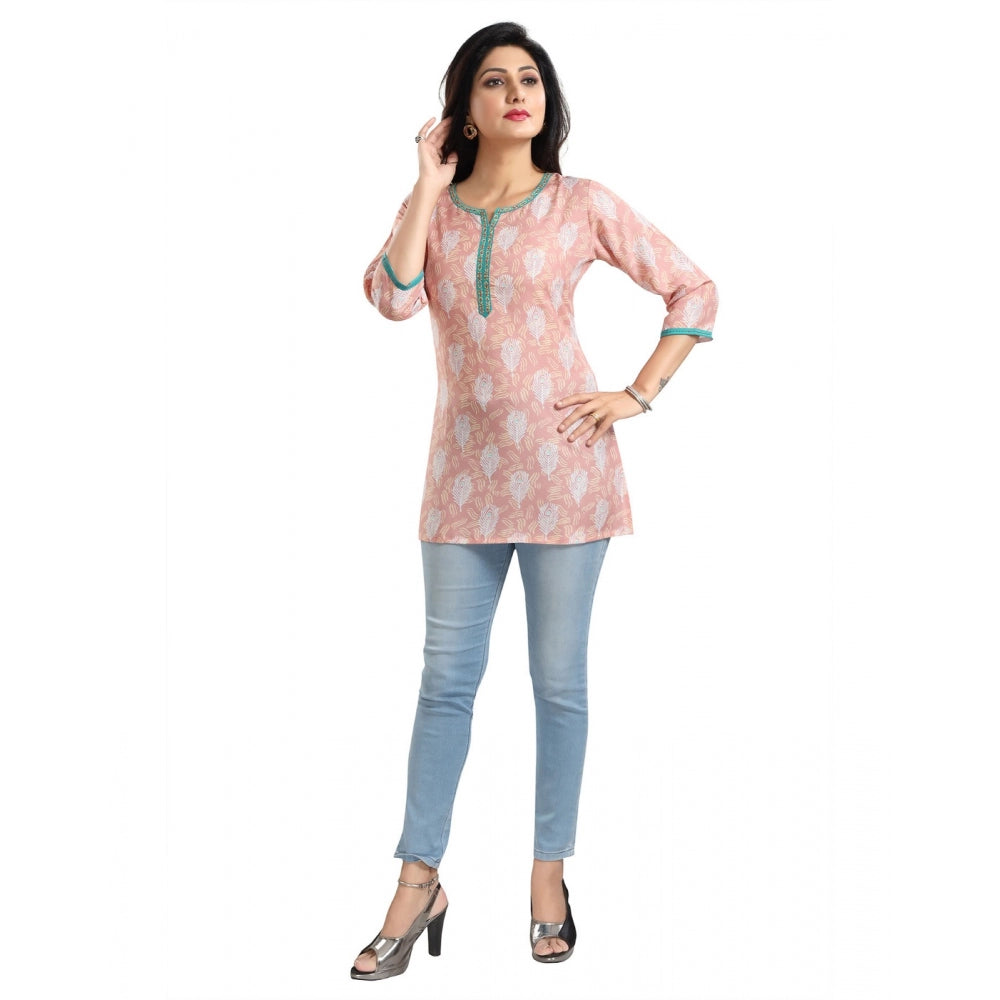 Amfyn Women's 3/4th Sleeve Viscose Blend Tunic Short Top (Orange)