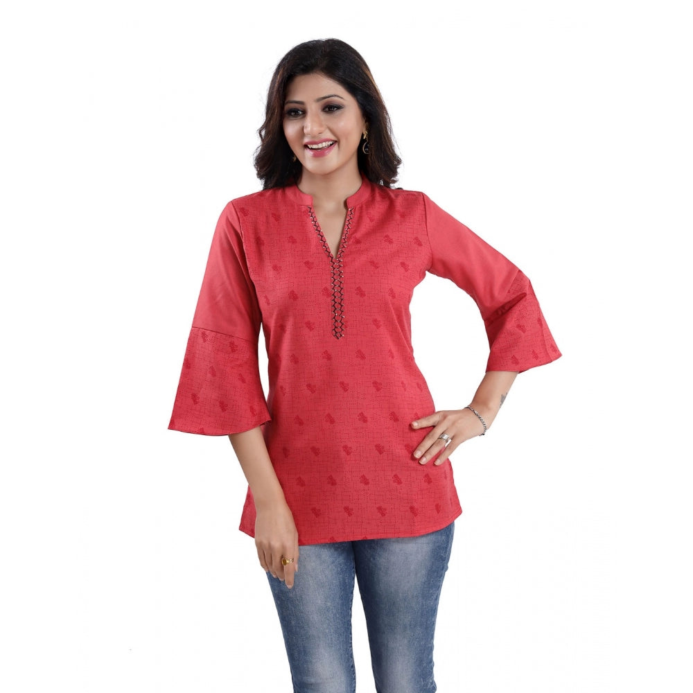 Amfyn Women's 3/4th Sleeve Polyester Blend Tunic Short Top (Red)
