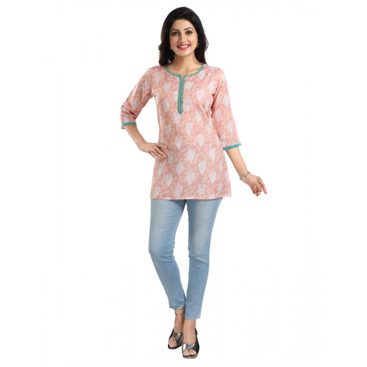 Amfyn Women's 3/4th Sleeve Viscose Blend Tunic Short Top (Orange)