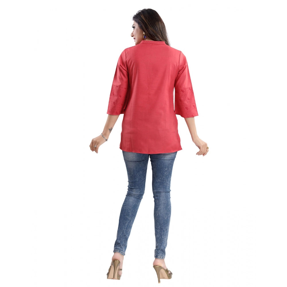 Amfyn Women's 3/4th Sleeve Polyester Blend Tunic Short Top (Red)