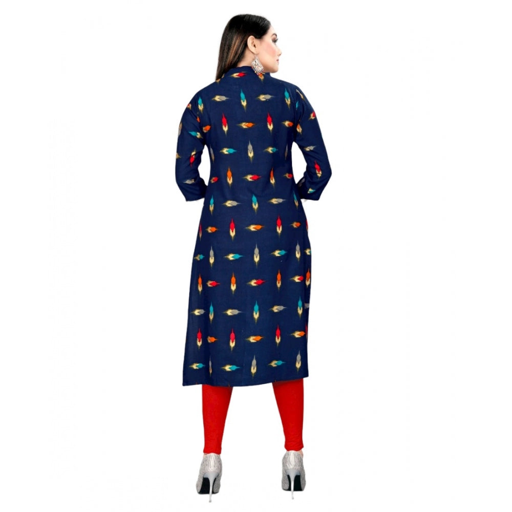 Amfyn Women's Rayon Foil Printed Straight Kurti (Navy Blue)