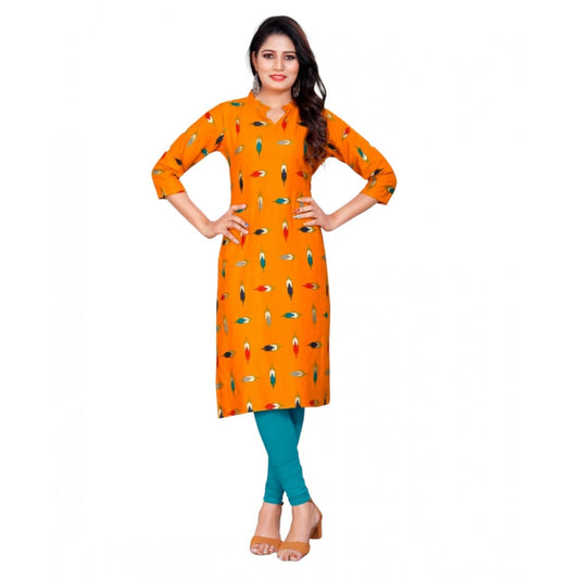 Amfyn Women's Rayon Foil Printed Straight Kurti (MustardYellow)