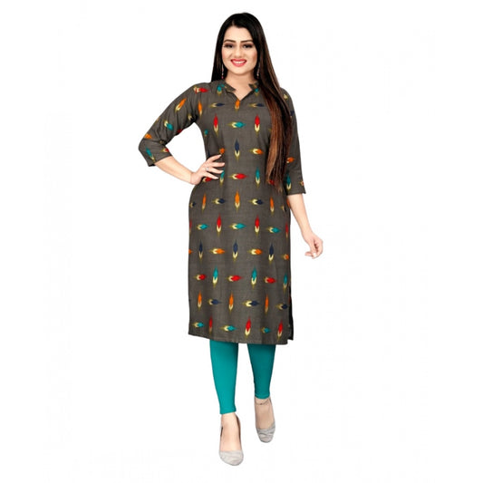 Amfyn Women's Rayon Foil Printed Straight Kurti (MehandhiGreen)