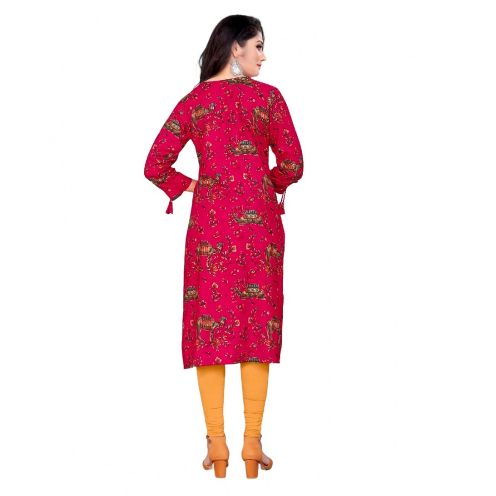 Amfyn Women's Rayon Foil Printed Straight Kurti (Pink)
