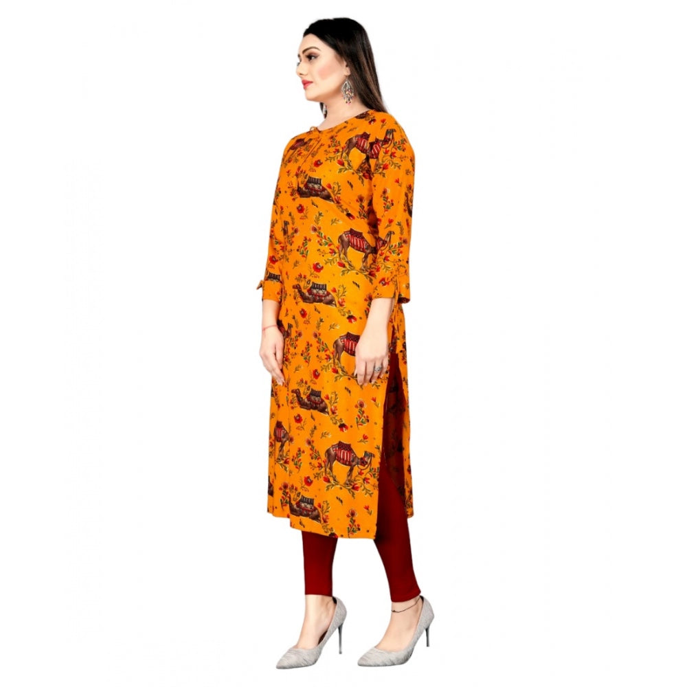 Amfyn Women's Rayon Foil Printed Straight Kurti (MustardYellow)