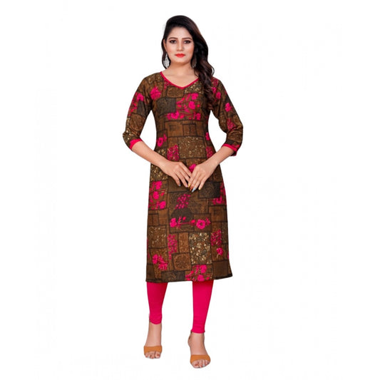 Amfyn Women's Rayon Foil Printed Straight Kurti (Pink)