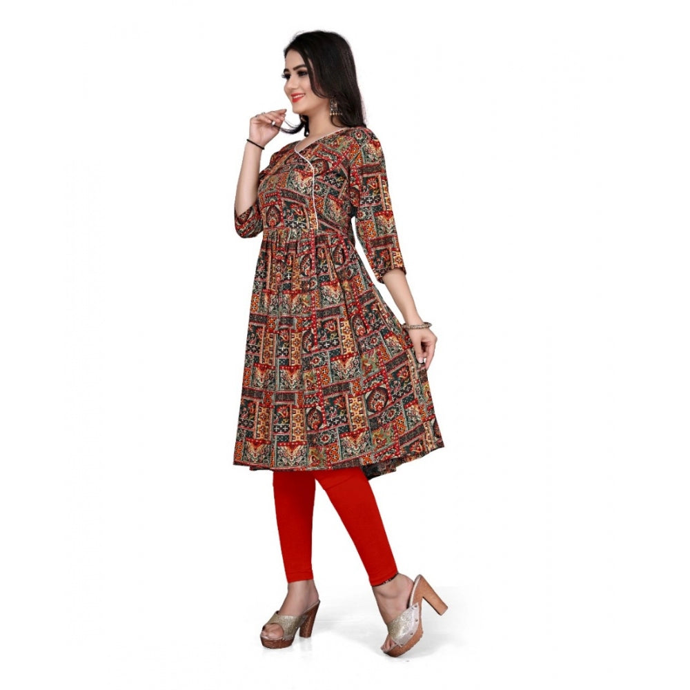 Amfyn Women's Rayon Foil Printed Straight Kurti (Multi Color)