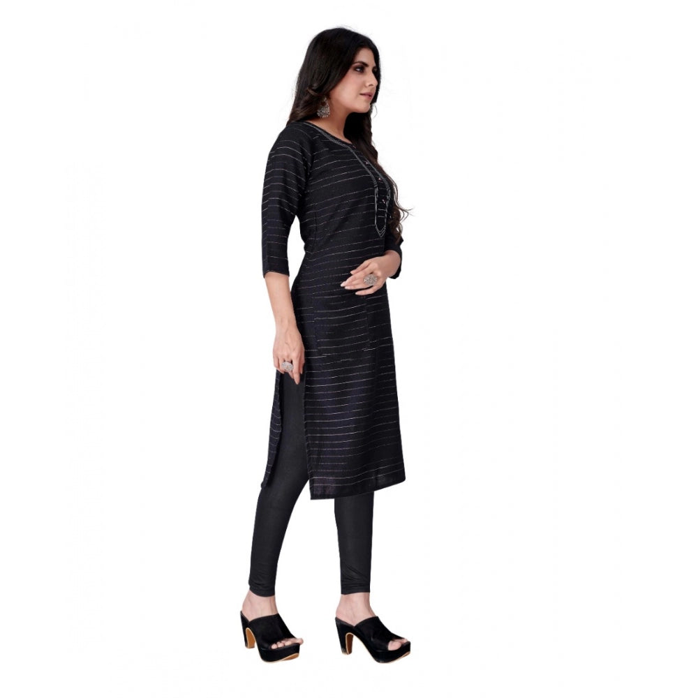 Amfyn Women's Cotton Mill Printed  Straight Kurti (Black)