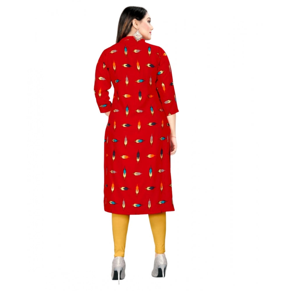 Amfyn Women's Rayon Foil Printed Straight Kurti (Red)