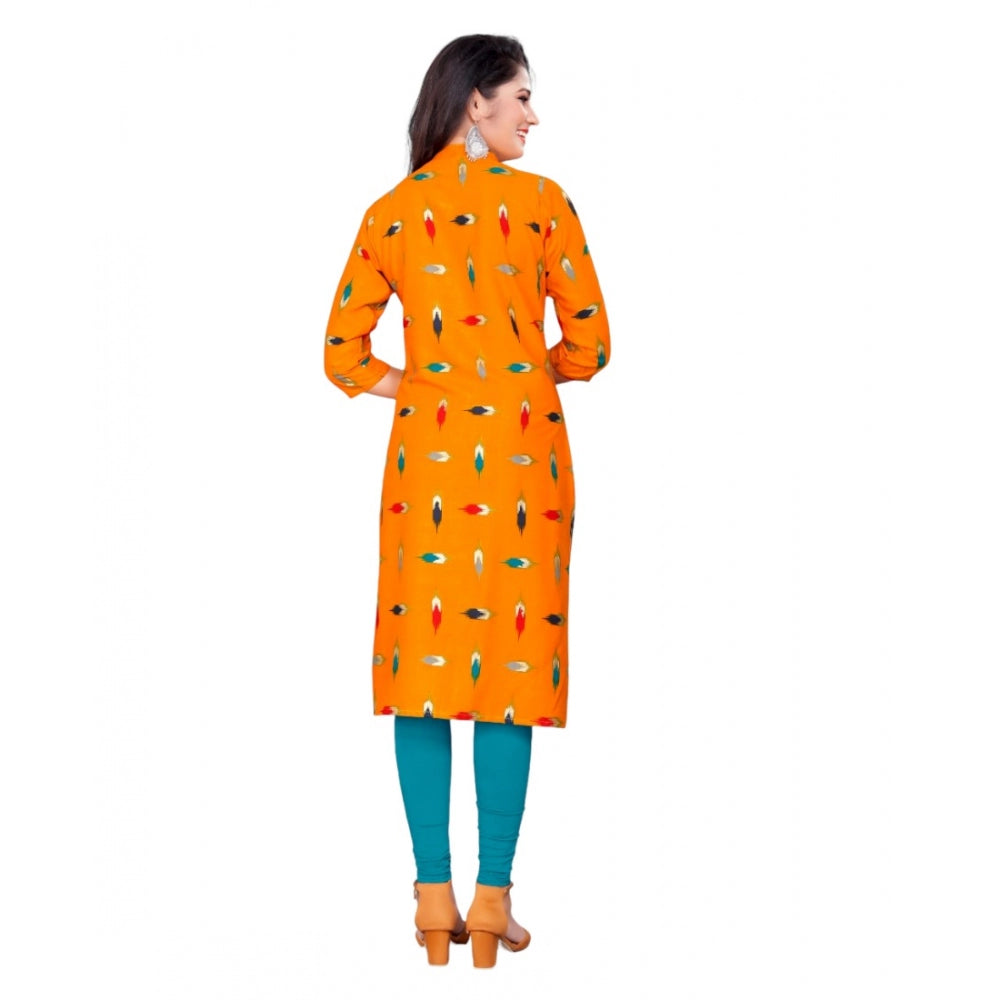 Amfyn Women's Rayon Foil Printed Straight Kurti (MustardYellow)