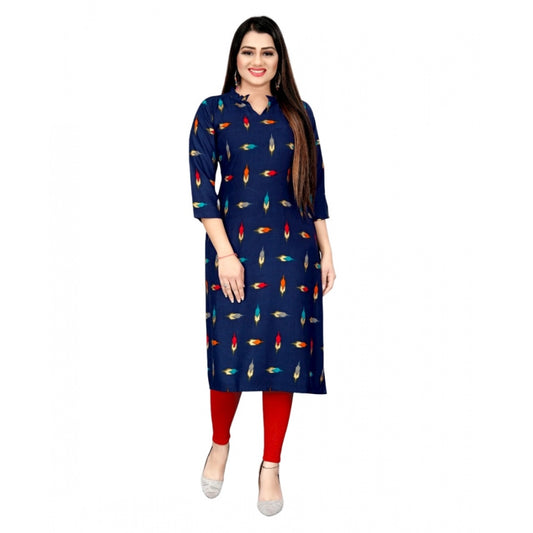 Amfyn Women's Rayon Foil Printed Straight Kurti (Navy Blue)
