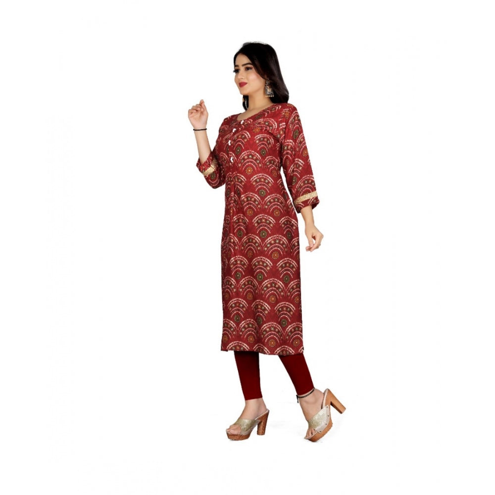 Amfyn Women's Rayon Foil Printed Straight Kurti (Maroon)