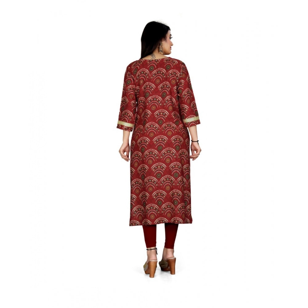 Amfyn Women's Rayon Foil Printed Straight Kurti (Maroon)