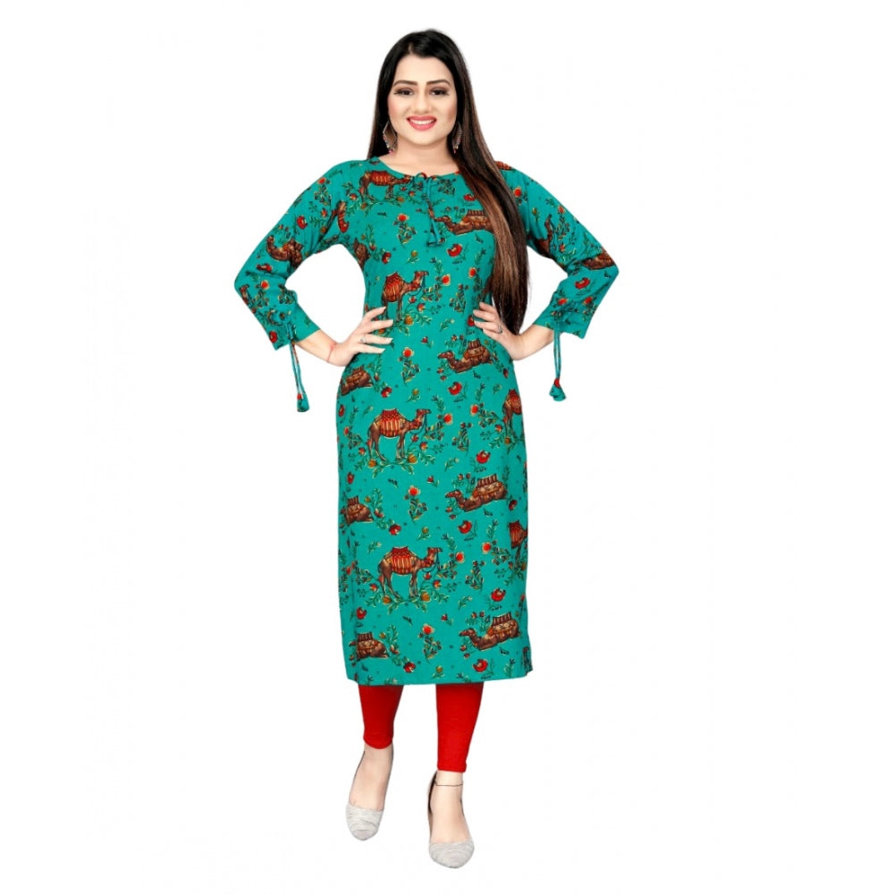 Amfyn Women's Rayon Foil Printed Straight Kurti (SeaGreen)