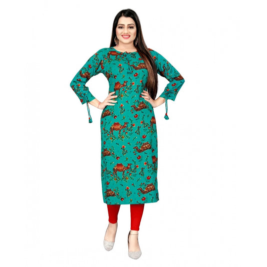 Amfyn Women's Rayon Foil Printed Straight Kurti (SeaGreen)