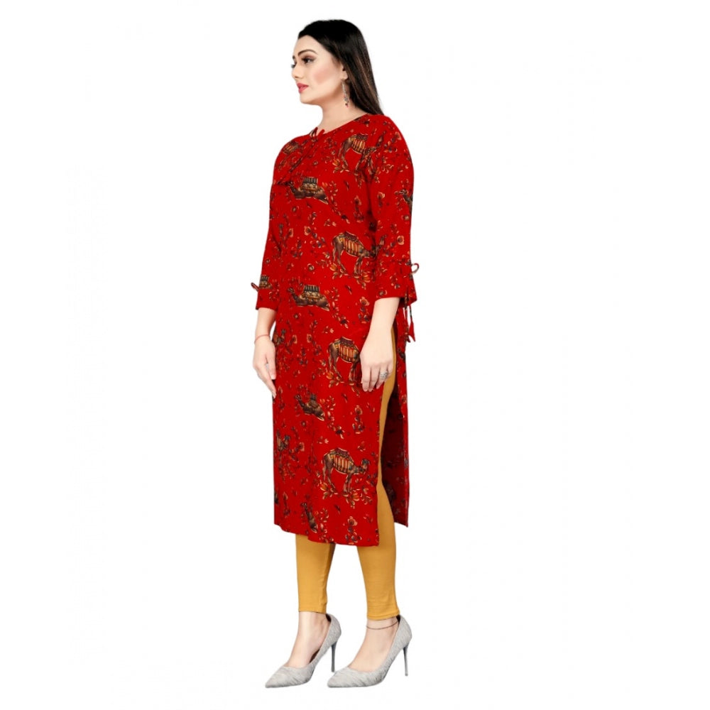 Amfyn Women's Rayon Foil Printed Straight Kurti (Red)