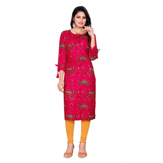 Amfyn Women's Rayon Foil Printed Straight Kurti (Pink)