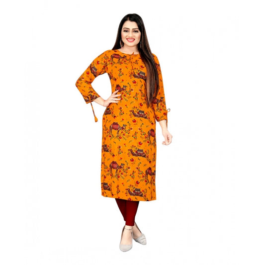 Amfyn Women's Rayon Foil Printed Straight Kurti (MustardYellow)