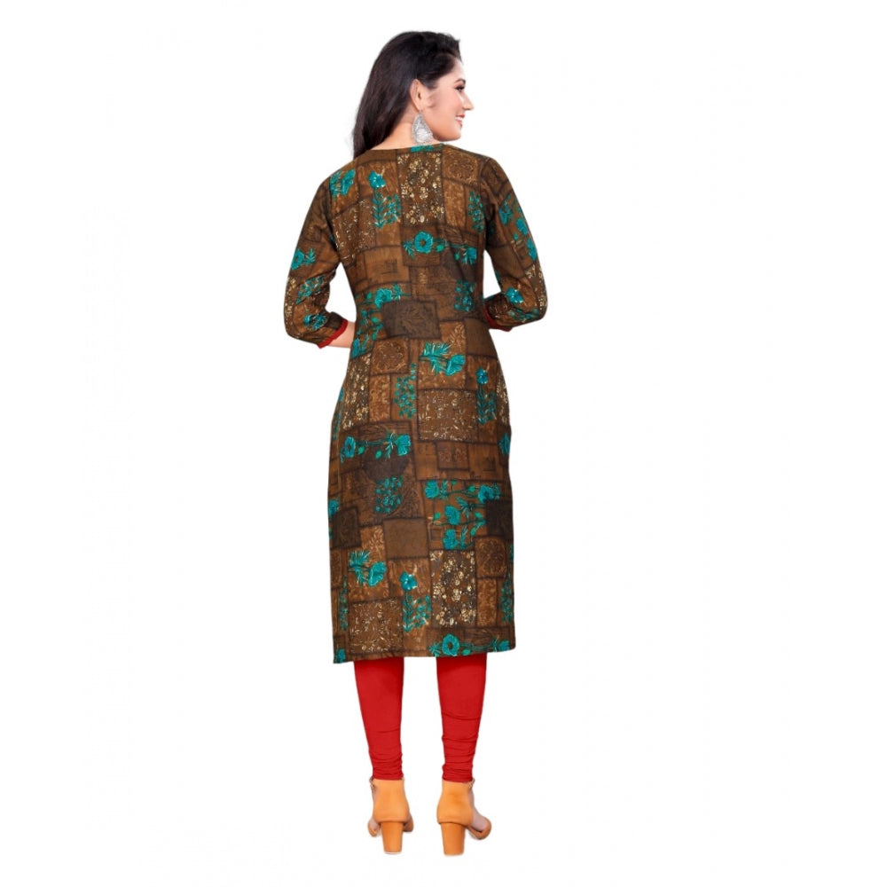 Amfyn Women's Rayon Foil Printed Straight Kurti (SeaGreen)