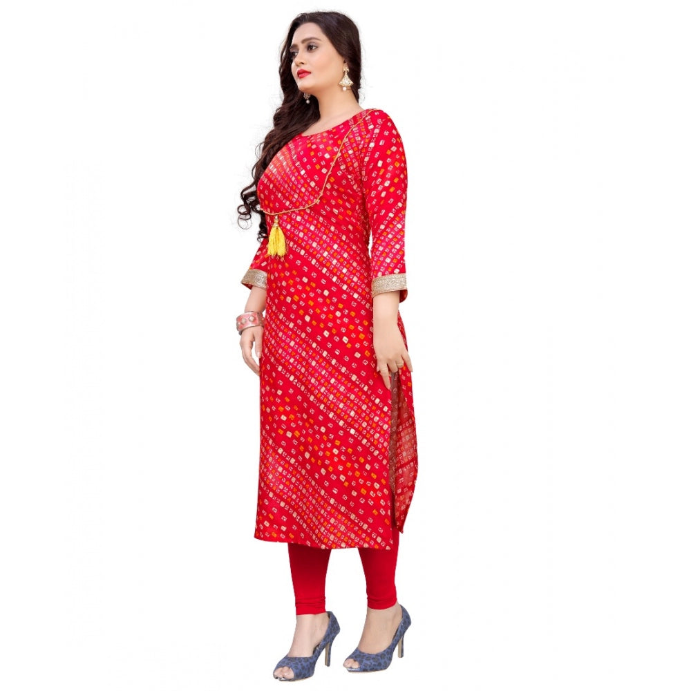 Amfyn Women's Rayon Foil Printed Straight Kurti (Red)