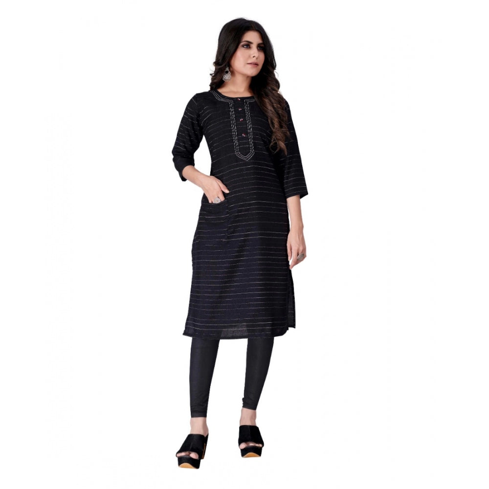 Amfyn Women's Cotton Mill Printed  Straight Kurti (Black)