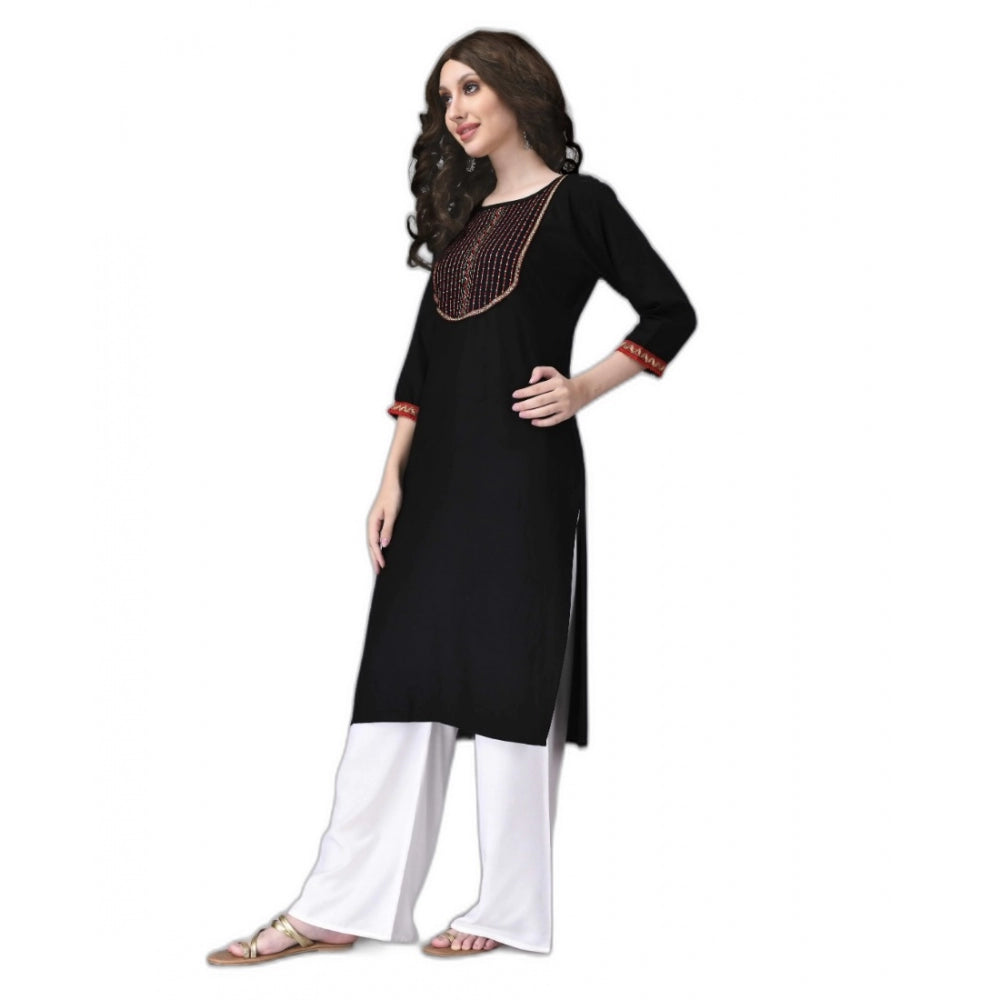 Amfyn Women's Rayon Lace Straight Kurti (Black)