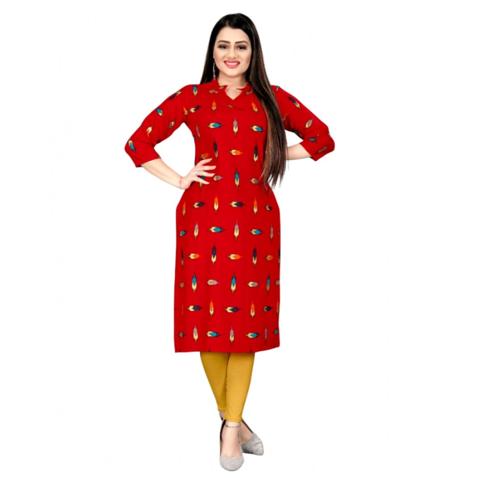 Amfyn Women's Rayon Foil Printed Straight Kurti (Red)