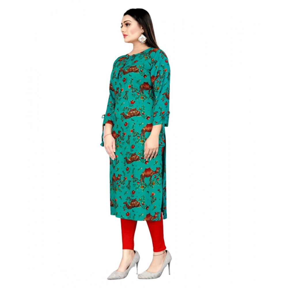 Amfyn Women's Rayon Foil Printed Straight Kurti (SeaGreen)