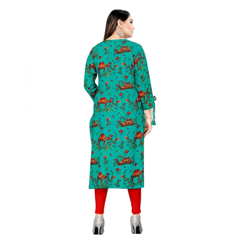 Amfyn Women's Rayon Foil Printed Straight Kurti (SeaGreen)