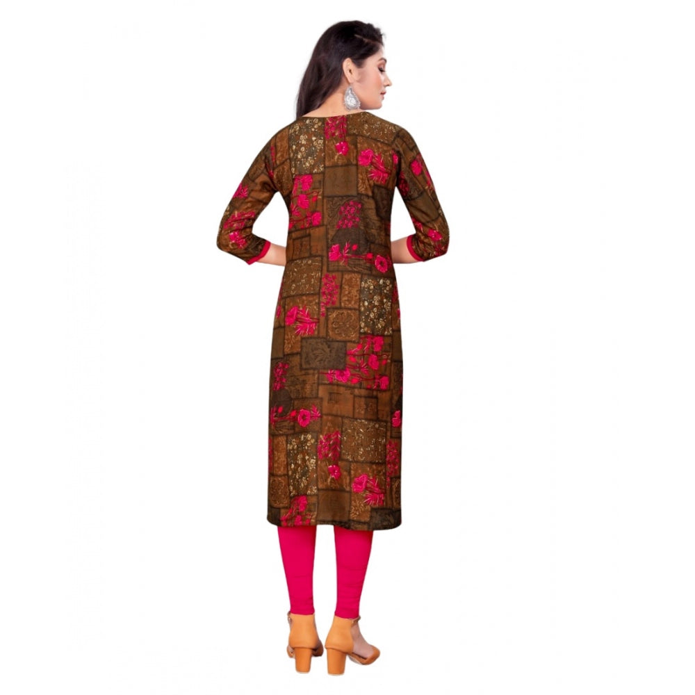 Amfyn Women's Rayon Foil Printed Straight Kurti (Pink)