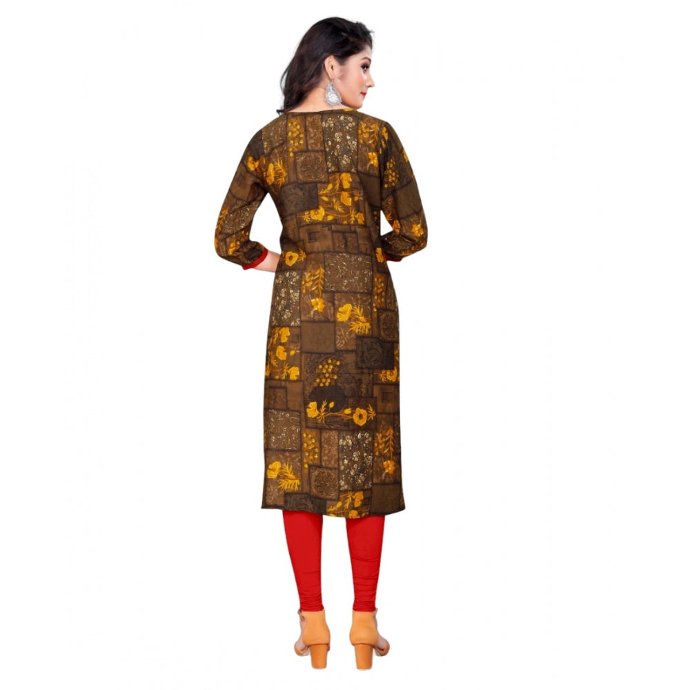 Amfyn Women's Rayon Foil Printed Straight Kurti (MehandhiGreen)
