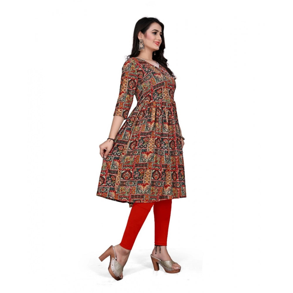 Amfyn Women's Rayon Foil Printed Straight Kurti (Multi Color)