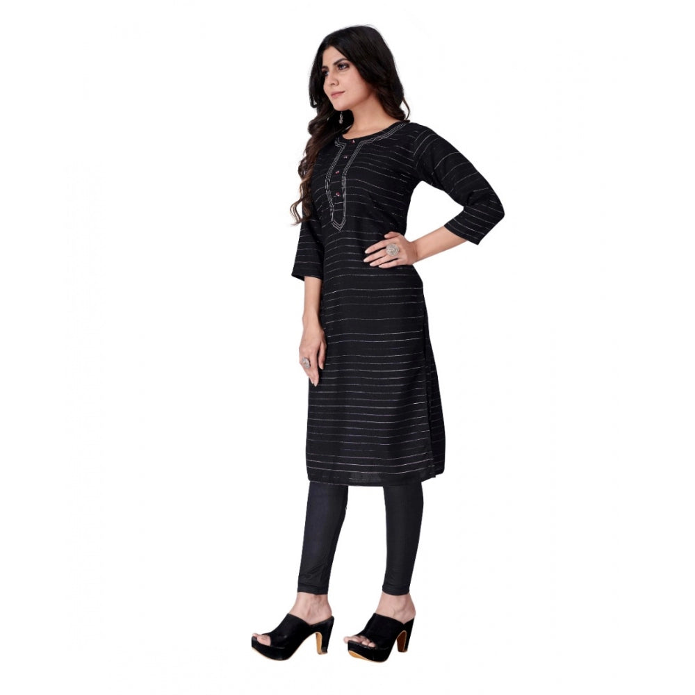 Amfyn Women's Cotton Mill Printed  Straight Kurti (Black)