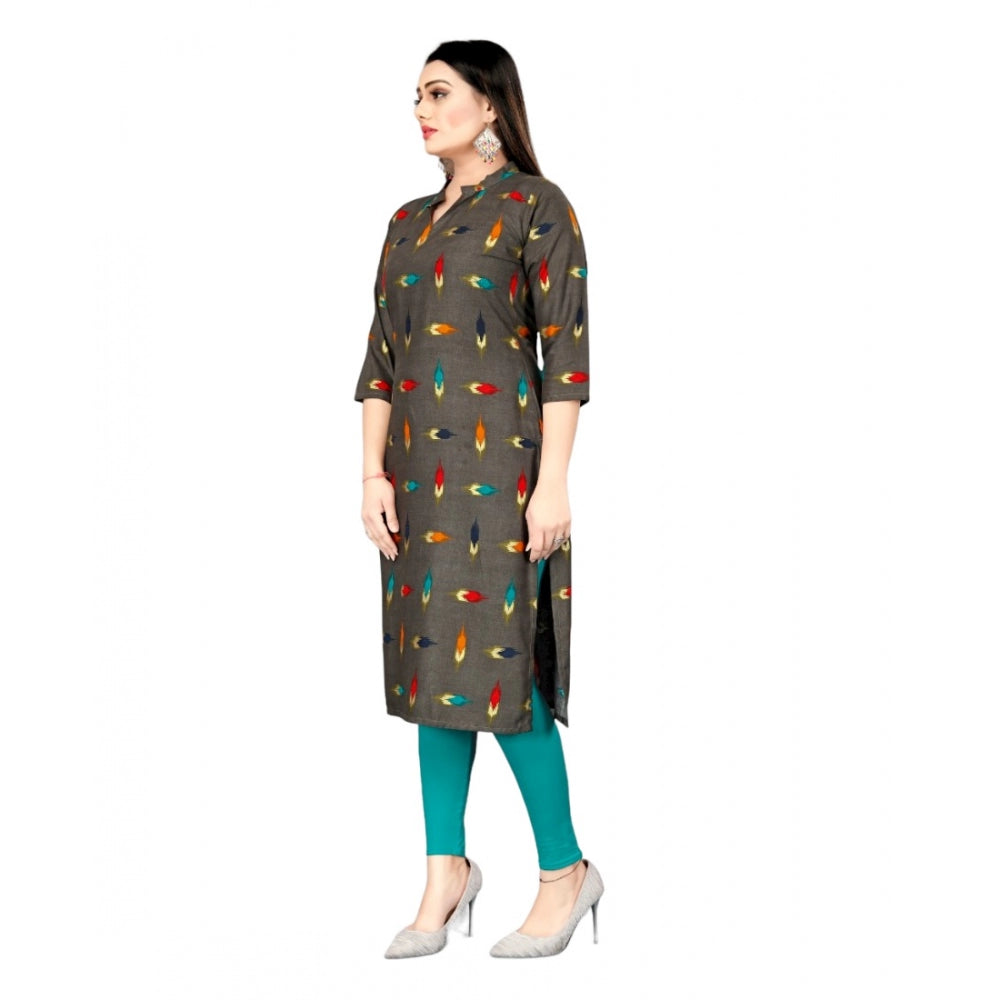 Amfyn Women's Rayon Foil Printed Straight Kurti (MehandhiGreen)