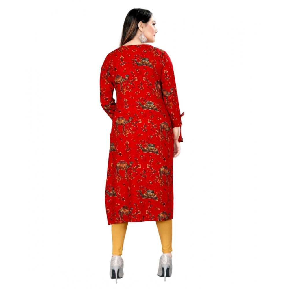 Amfyn Women's Rayon Foil Printed Straight Kurti (Red)
