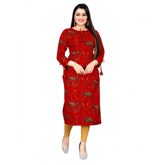 Amfyn Women's Rayon Foil Printed Straight Kurti (Red)