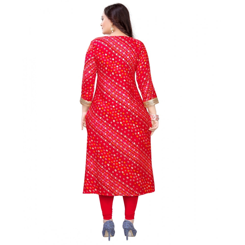Amfyn Women's Rayon Foil Printed Straight Kurti (Red)