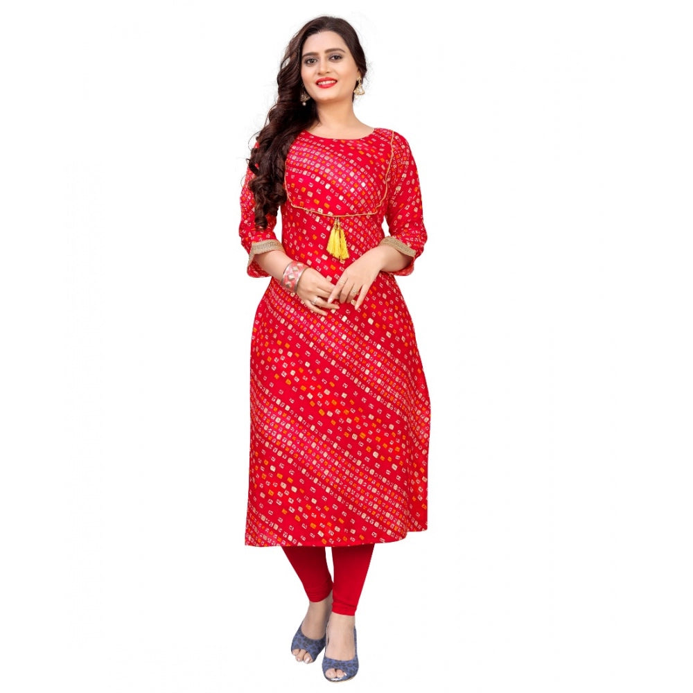 Amfyn Women's Rayon Foil Printed Straight Kurti (Red)