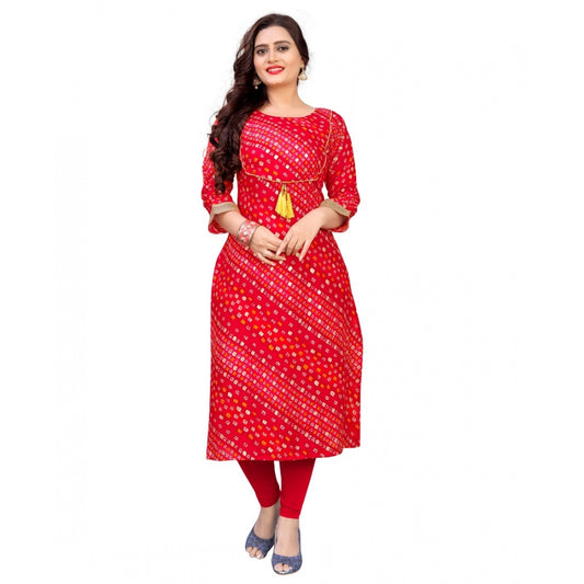 Amfyn Women's Rayon Foil Printed Straight Kurti (Red)