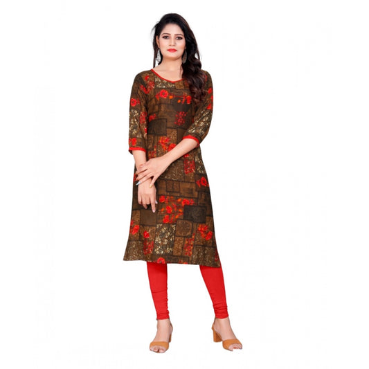 Amfyn Women's Rayon Foil Printed Straight Kurti (Brown)