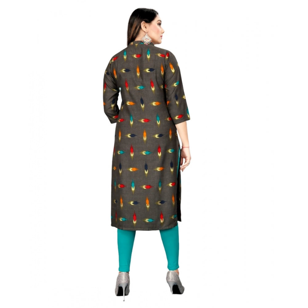 Amfyn Women's Rayon Foil Printed Straight Kurti (MehandhiGreen)