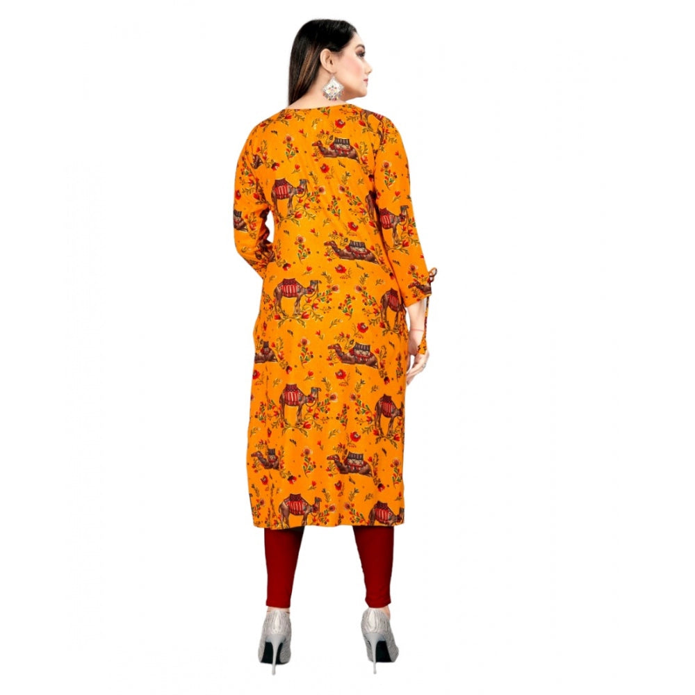 Amfyn Women's Rayon Foil Printed Straight Kurti (MustardYellow)