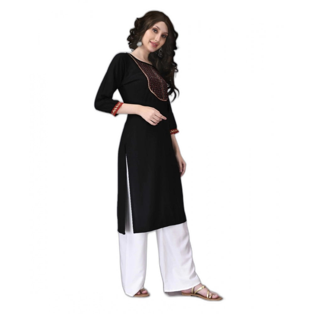 Amfyn Women's Rayon Lace Straight Kurti (Black)