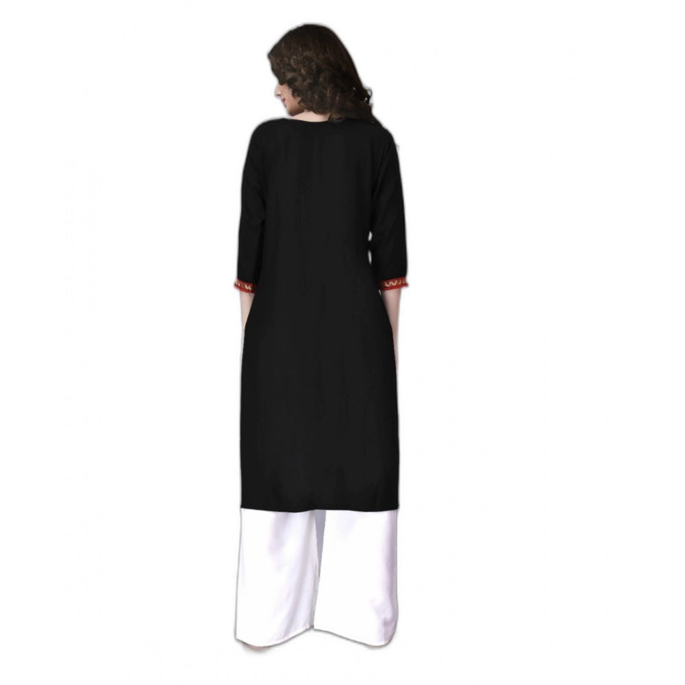Amfyn Women's Rayon Lace Straight Kurti (Black)