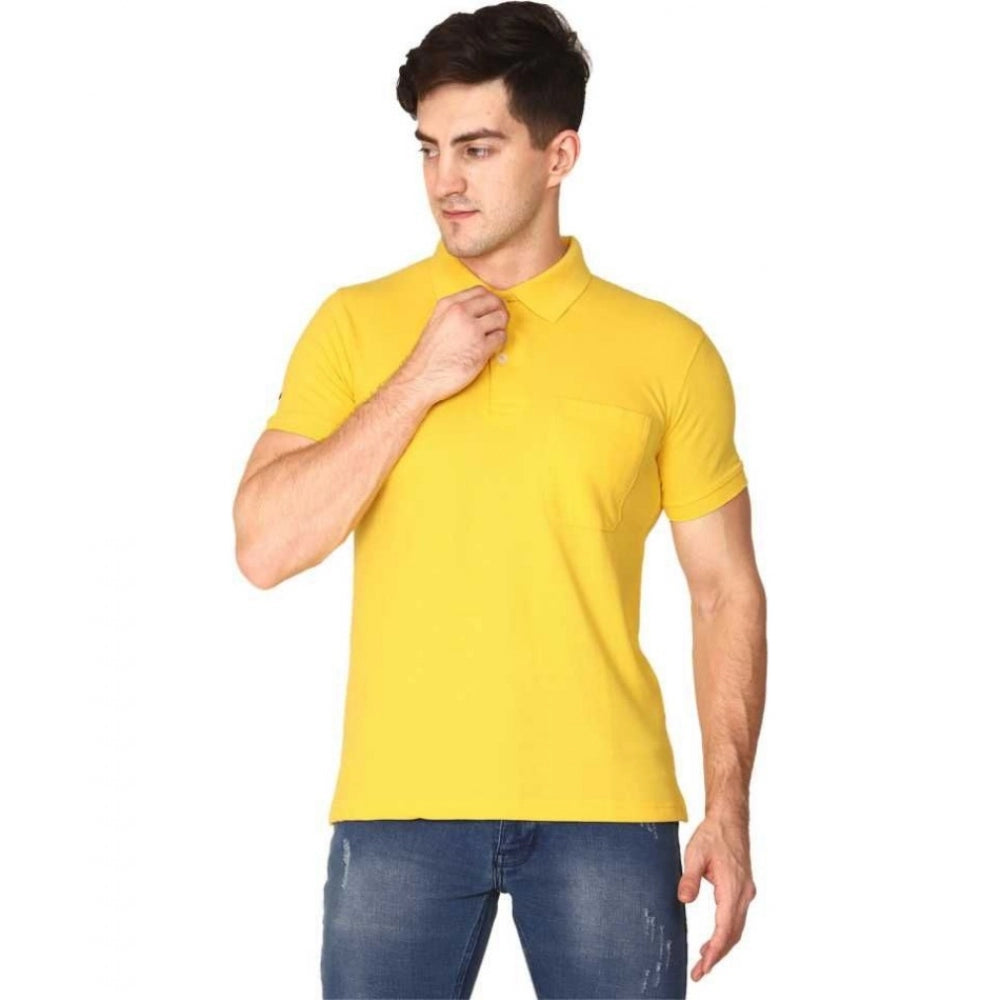 Amfyn Men's Half Sleeve Polo Collar Cotton T Shirt (Yellow)