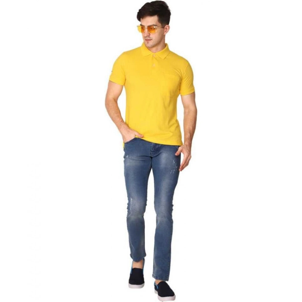 Amfyn Men's Half Sleeve Polo Collar Cotton T Shirt (Yellow)