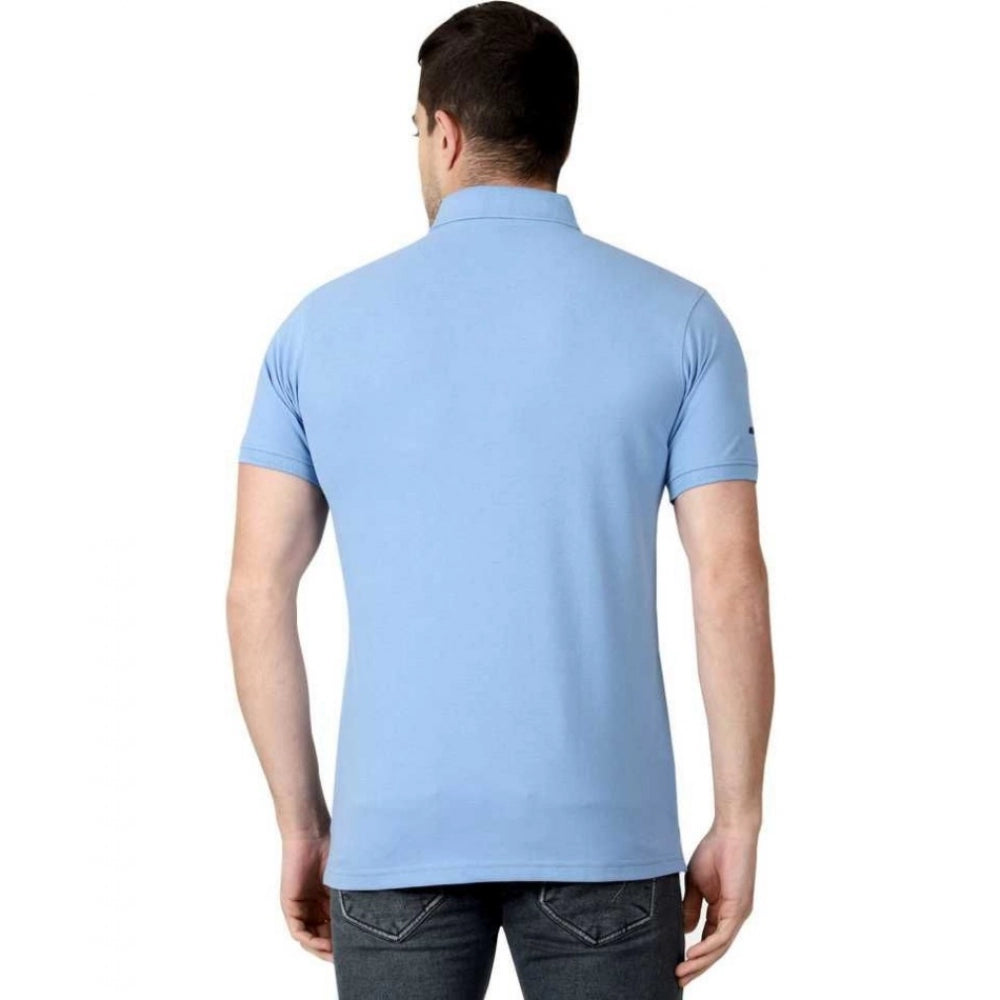 Amfyn Men's Half Sleeve Polo Collar Cotton T Shirt (Sky Blue)